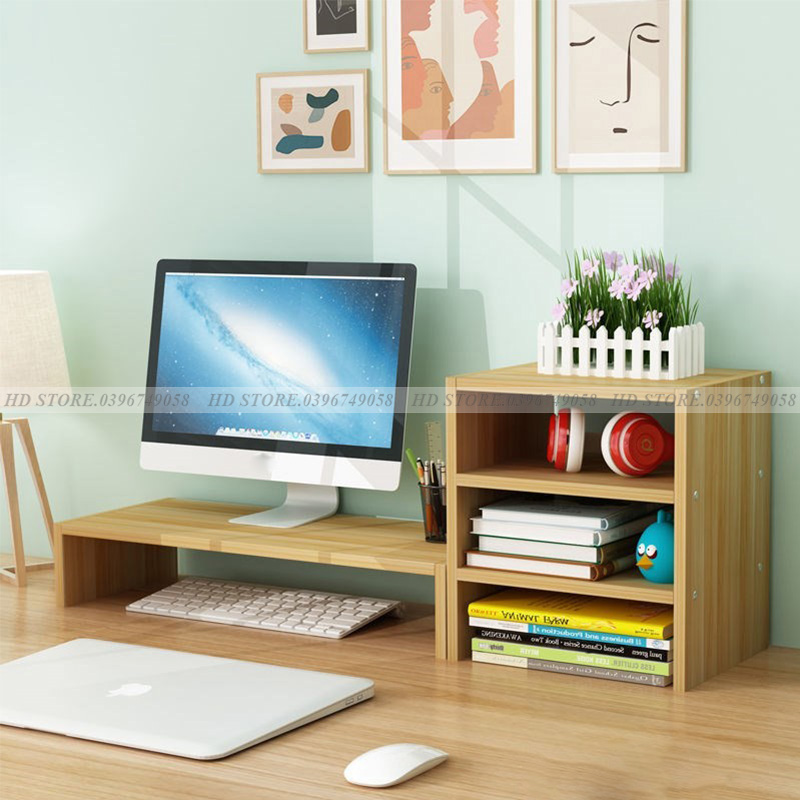 🌟🌟🌟COMBO 🎗️ KỆ ĐỂ MÁY TÍNH kèm KỆ SÁCH ĐỂ BÀN 🌈MÀU VÂN GỖ - LẮP GHÉP
