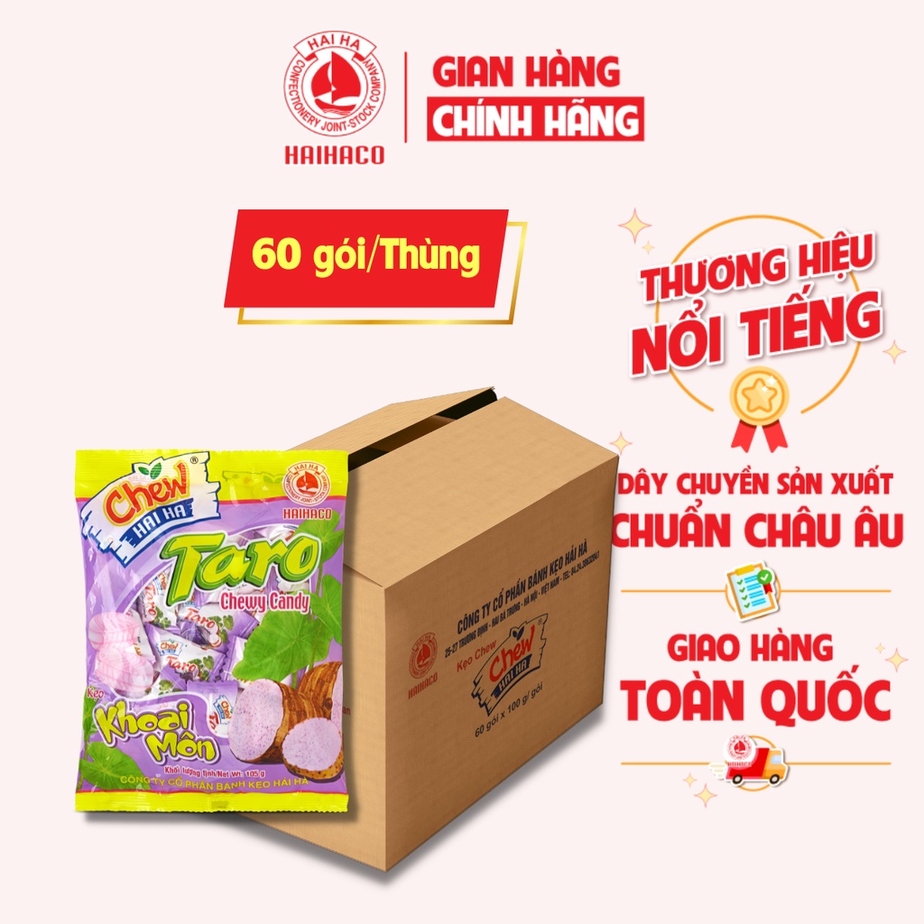 Kẹo chew taro - chew khoai môn hải hà túi 100g - 60 túi/thùng