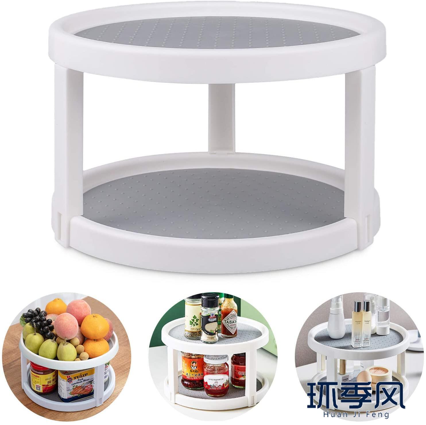 GF 2 Tier Lazy Susan Non-Slip Turntable Organizer 360 Degree Rotating Spice Rack for Kitchen, Countertop, Cabinet, Bathroom