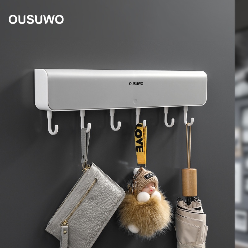 Thanh móc treo đồ 6 móc ousuwo treo đồ đa năng thông minh dán cánh cửa siêu chắc