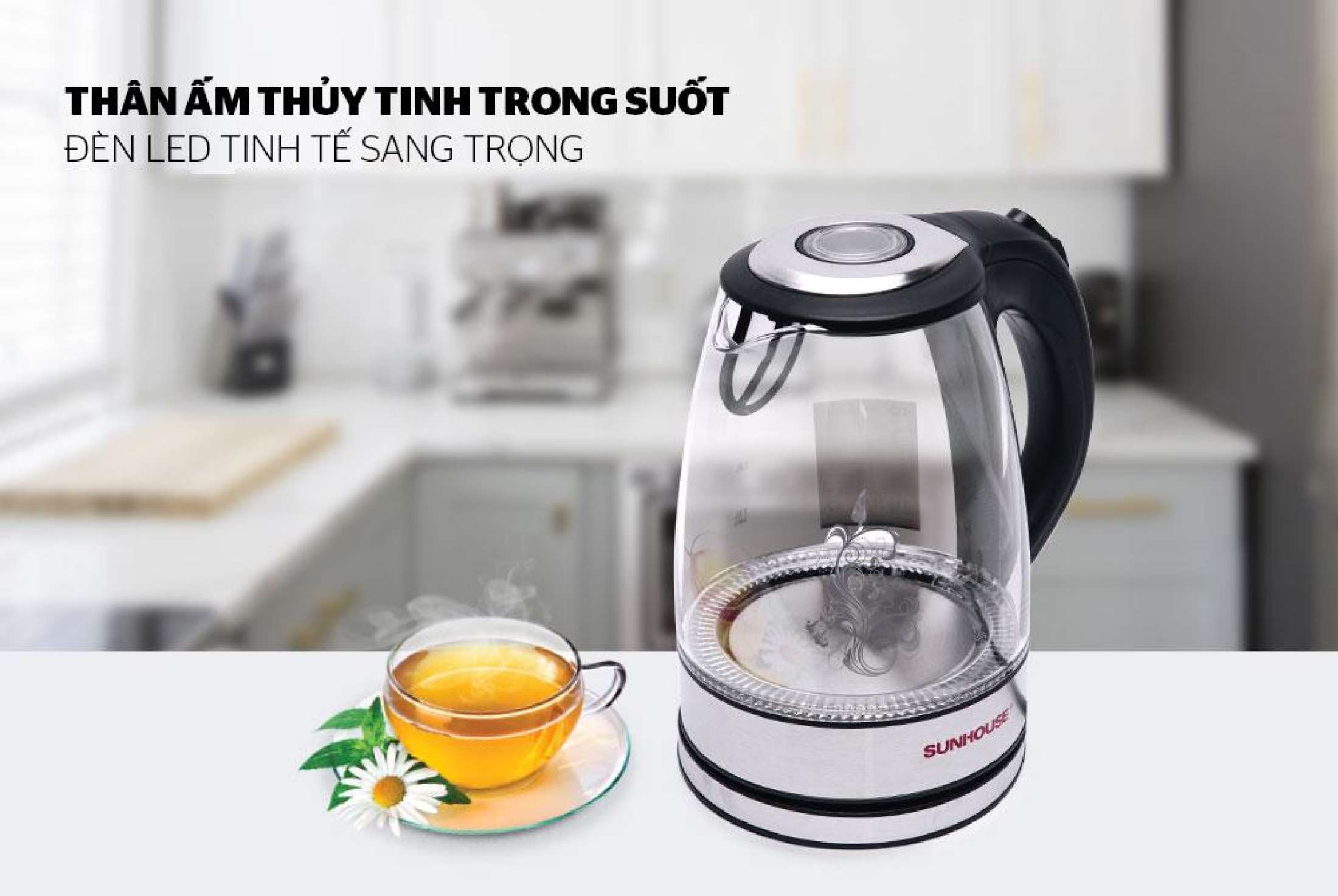 Ấm siêu tốc thủy tinh sunhouse shd1217 1.7l - ấm siêu tốc sunhouse