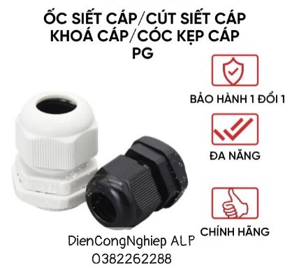 Ốc siết cáp nhựa PG, cút siết cáp PG,đầu xiết cáp,kẹp xiết, nút xiết PG