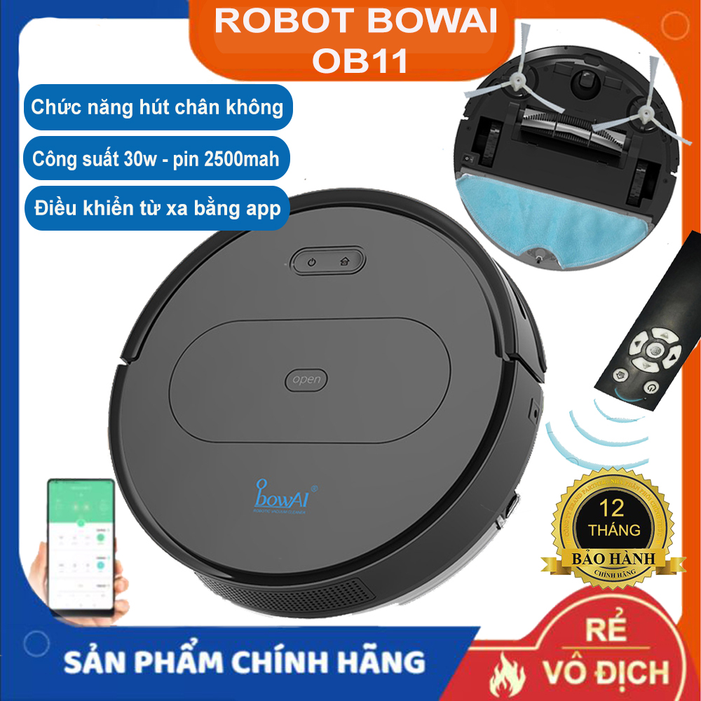 [ MIỄN PHÍ VẬN CHUYỂN + 40K ] ROBOT Hút Bụi Lau Nhà Tự Động Siêu Thông Minh Bowai OB11 Premium Có App, Tự Động Sạc Pin Làm Sạch Bụi Bẩn Lông Tóc. Trọng Lượng 4kg Bảo hành 12 Tháng Lỗi 1 đổi 1 trên toàn quốc !