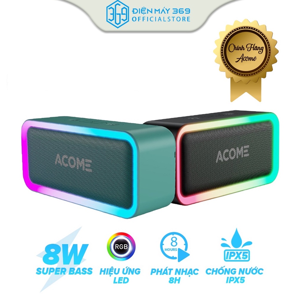 Loa Bluetooth ACOME A6 / VS6, Chống nước IPX5, Năng suất 5W tiếng động đảm bảo Cao,Cảm giác LED RGD Playtime 8H