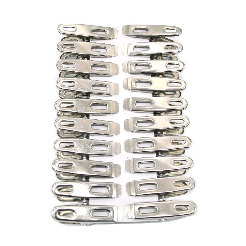 Vỉ 20 cái kẹp quần áo bằng inox 304 siêu chắc siêu bền - Combo 20 kẹp giá rẻ phơi quần áo, kẹp phơi tất, phơi đồ cho bé
