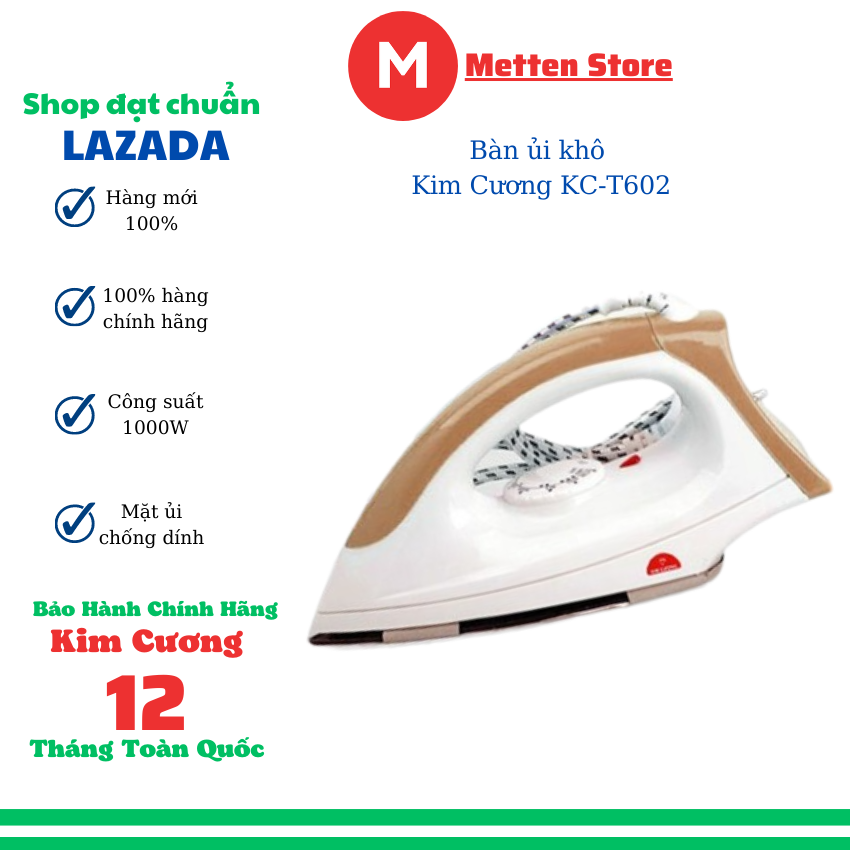 Bàn ủi khô Kim Cương KC-T602 bàn là chống dính-chống cháy 000W bảo hành toàn quốc 12 tháng là quần áo ủi quần áo