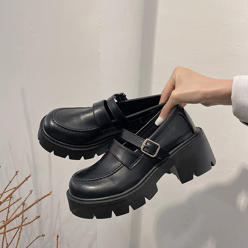 Bốt nữ da bóng thấp cổ ,giày nữ lolita dây cài 5cm phong cách hàn quốc