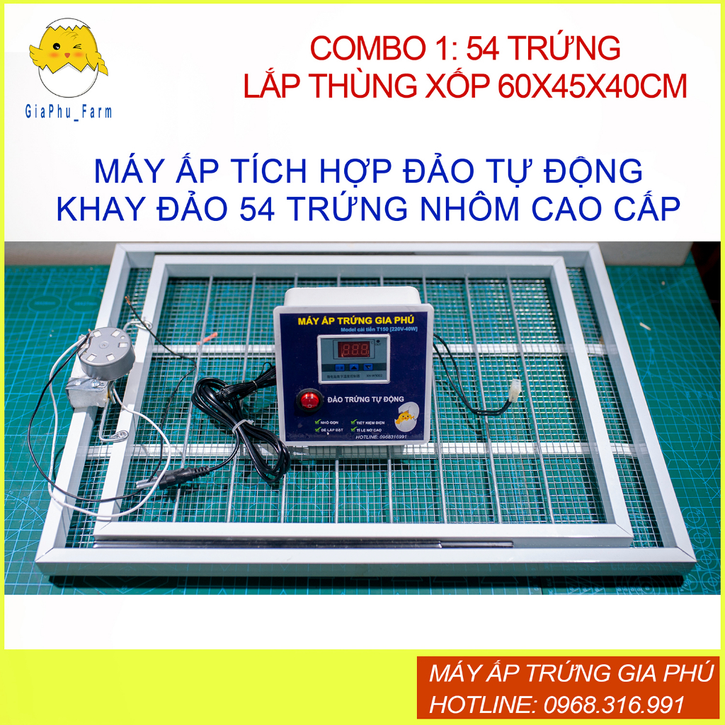 Máy ấp trứng Gia Phú đảo tự động kèm khay đảo 54 -108 trứng gà tự lắp thùng xốp