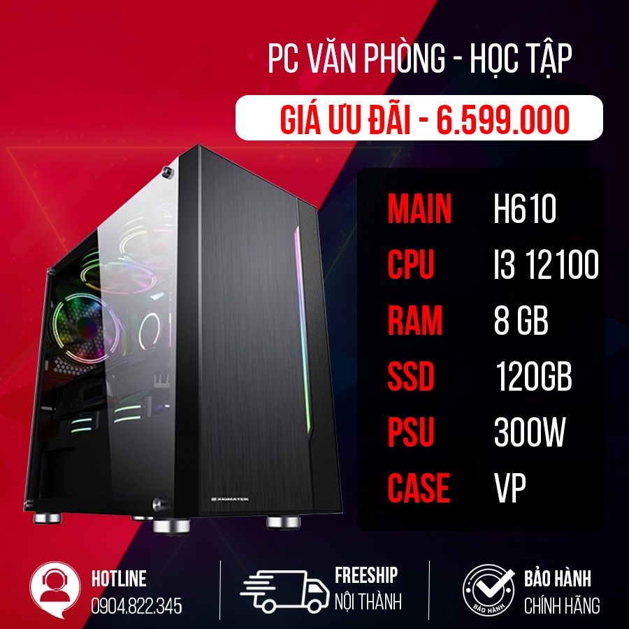 Bộ máy tính pc văn phòng, học tập, làm việc online, gaming h610 + i3 12100 + 8gb ram giá siêu sốc mới 100%