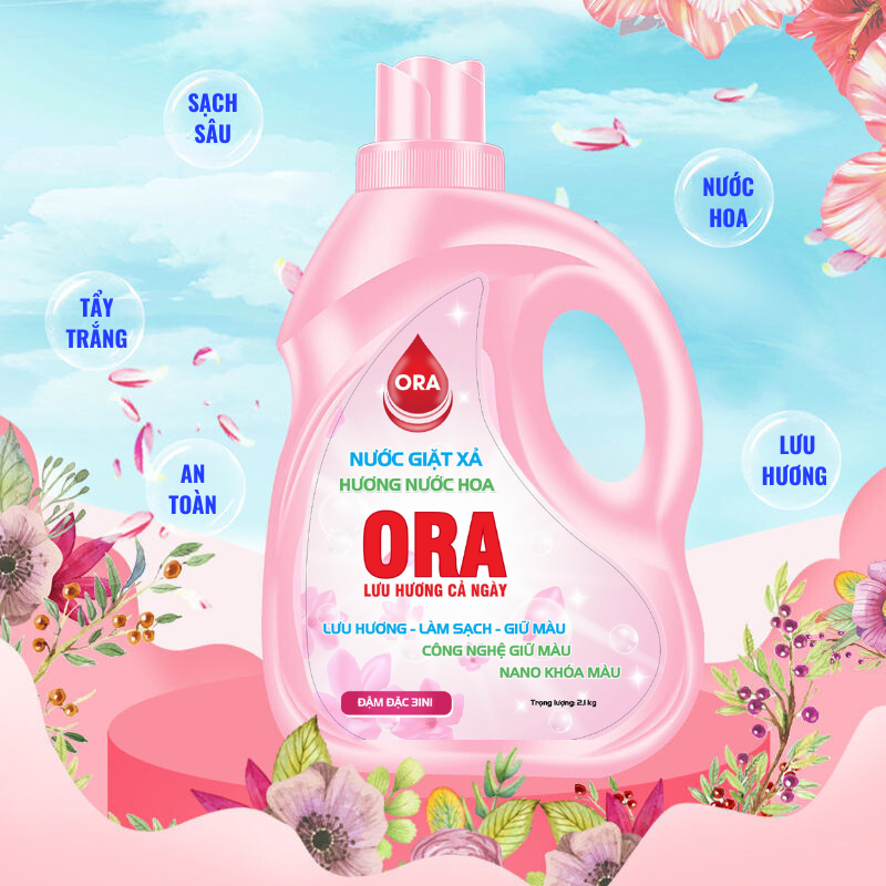 Can Nước Giặt Xả ORA Hương Nước Hoa (Can 2,1kg) Lưu Hương Thơm Lâu, Dịu Nhẹ An Toàn Cho Da, Làm Sạch Tốt, Bền Màu Quần Áo