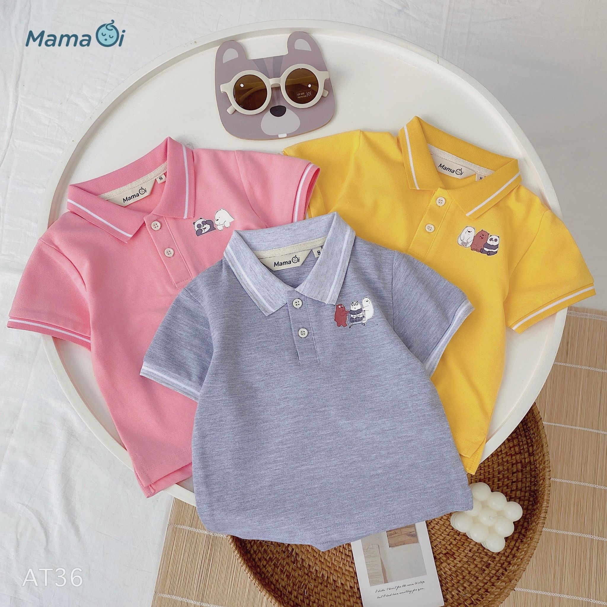 Áo thun at36 polo gấu , set polo gấu - 3 màu dễ cưng by mama ơi