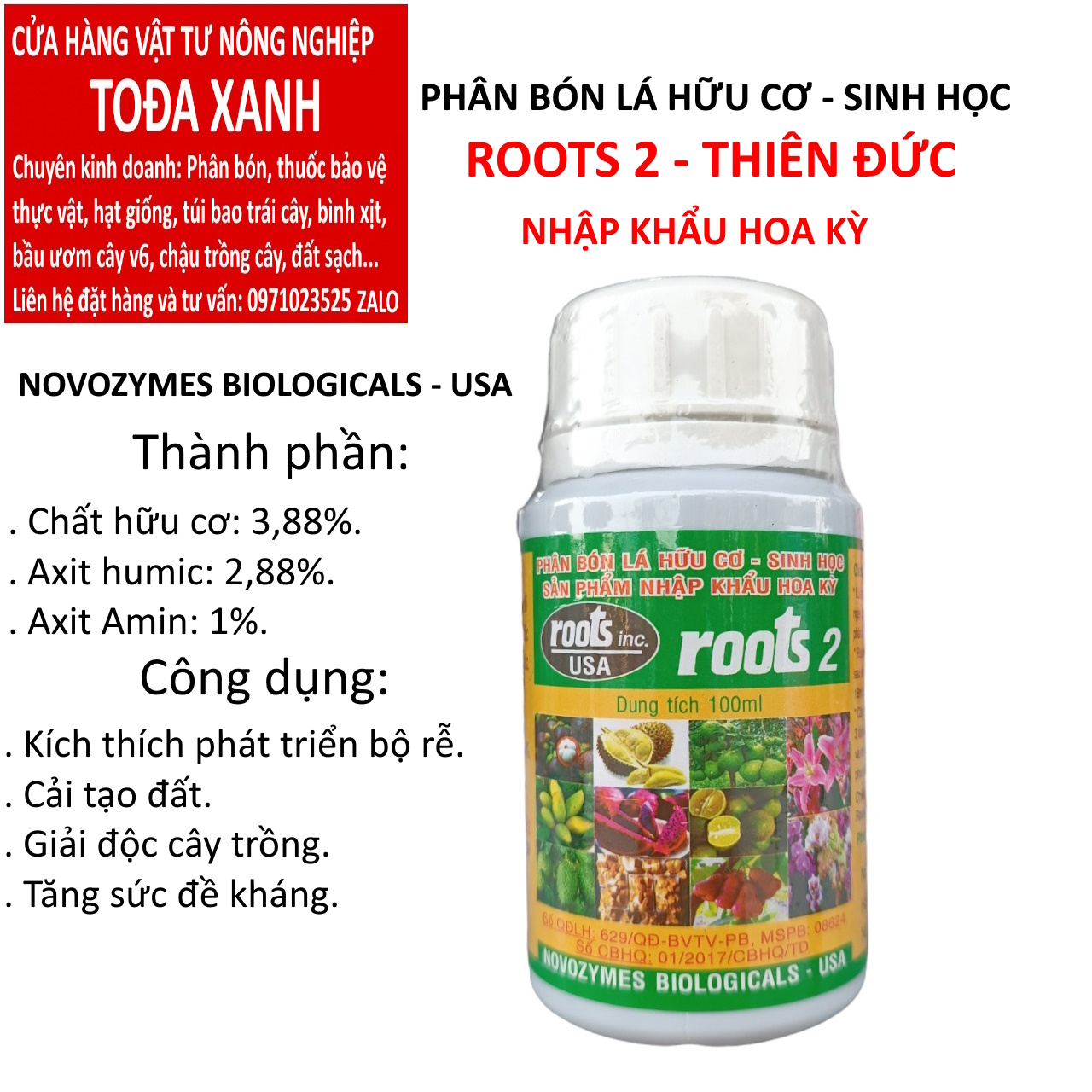 Phân bón lá roots 2 usa 100ml, nhập khẩu hoa kỳ, dưỡng và kích rễ roots2