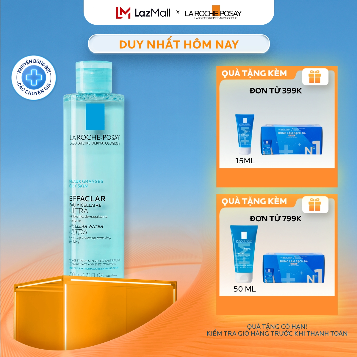 Nước làm sạch sâu và tẩy trang dành cho da mụn, da dầu nhạy cảm La Roche-Posay Effaclar Micellar Water 200ml