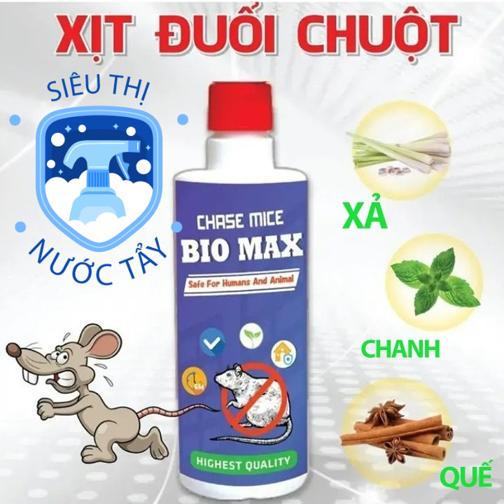 Chai Xịt Đuổi Chuột Bio MAX 500 ML Công Nghệ Đức - Không Mùi Nguồn Gốc Thảo Mộc, An toàn Xua Đuổi Chuột, Gián, Côn Trùng