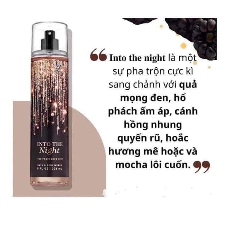 Xịt thơm toàn thân - body mist and bath work into the night 236ml