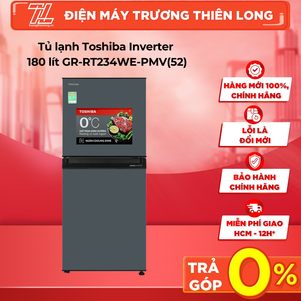 Tủ lạnh Toshiba Inverter 180 lít GR-RT234WE-PMV(52) - GIAO TOÀN QUỐC