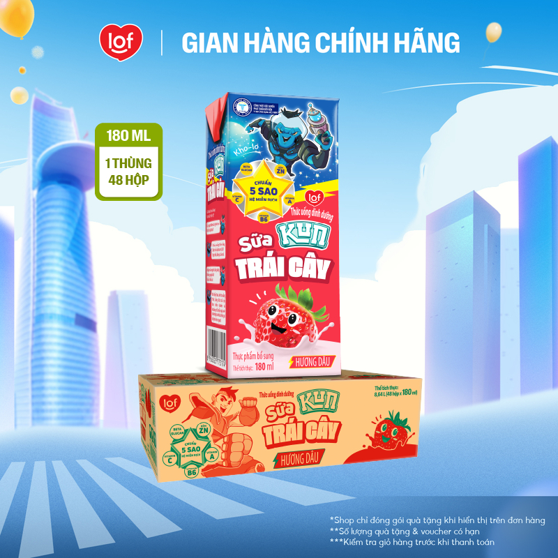 Sữa trái cây KUN vị dâu thùng 48 hộp x 180ml
