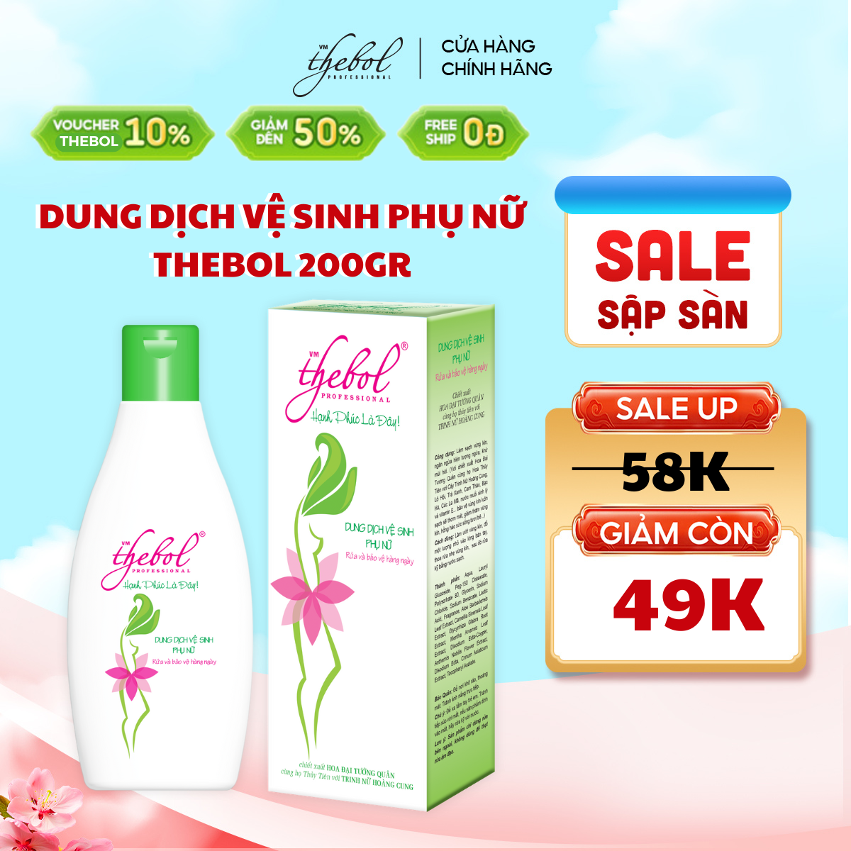 Dung dịch vệ sinh nữ Thebol nước rửa phụ khoa dạng gel an toàn dịu nhẹ giúp ngăn mùi hôi viêm ngứa và hồng vùng kín