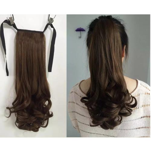 Tóc giả cột xoăn dài 40cm màu đen tự nhiên