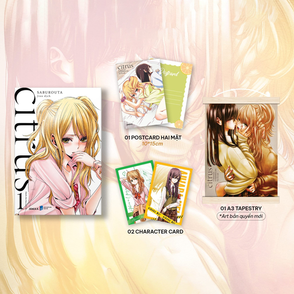 Bản Đặc Biệt Manga - CITRUS - Saburouta - Tập 1 - Phụ Kiện Postcard + 2 Char Card + Tapestry  - Notebook - Amak