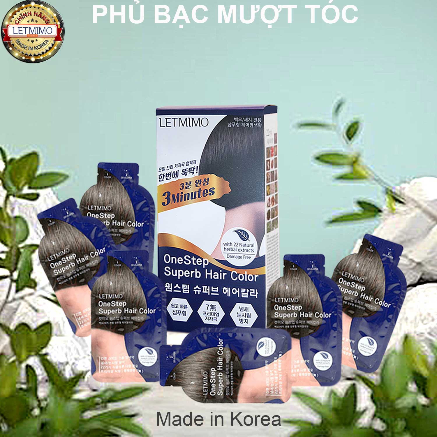 SET 6 GÓI Thuốc nhuộm tóc màu phủ bạc thảo dược tại nhà LETMIMO