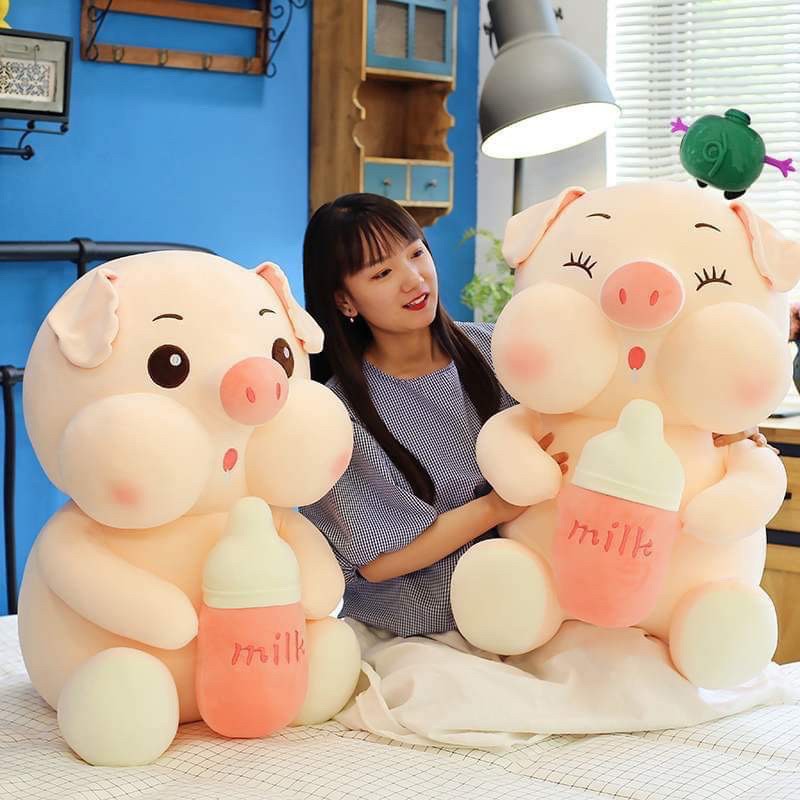 Gấu bông heo ôm bình sữa siêu cute, mềm mịn, đủ size đủ màu làm quà tặng siêu dễ thương