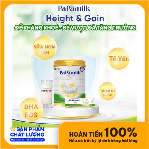 Sữa tăng cân và chiều cao cho trẻ PaPamilk Heigth and Gain chứa Tổ Yến - Lon 830gr