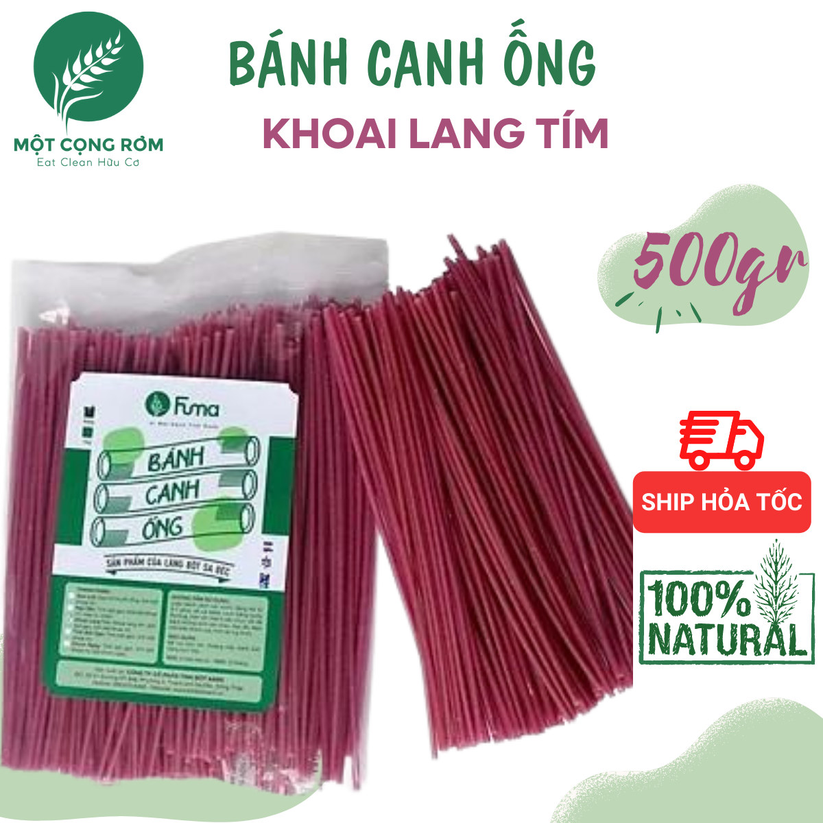Bánh canh khoai lang tím Fuma 500gr, bánh canh ống giảm cân, ăn kiêng 100% thành phần tự nhiên | Một Cọng Rơm
