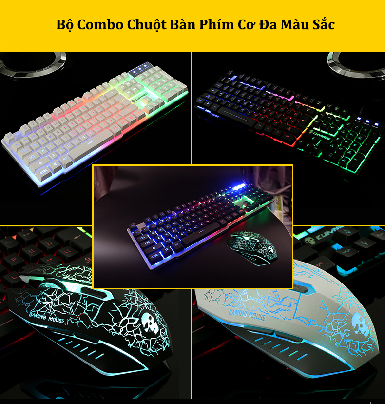 Bộ Bàn Phím Và Chuột Chơi Game T6 Có Đèn Led 7 Màu Tặng Kèm Lót Chuột Cực Đẹp Bàn Phím Giả Cơ Gaming Kèm Chuột Máy Tính có Đèn Led Đổi Màu Chỉnh Được DPI Tương Thích Laptop PC