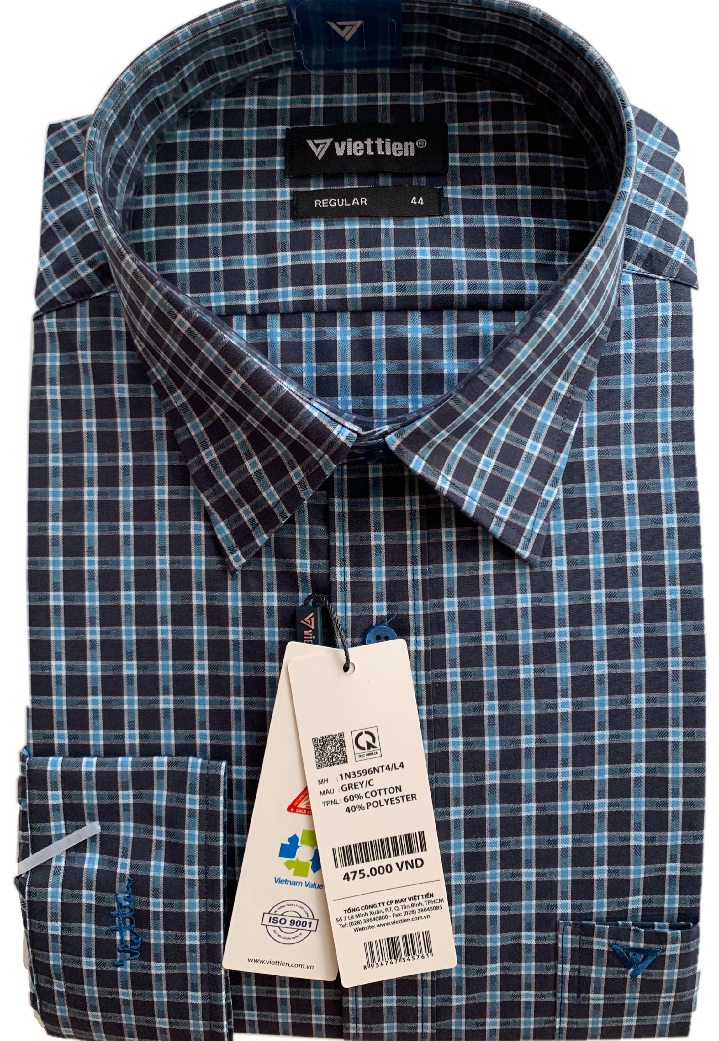 ÁO CA RO VIỆT TIẾN DÀI TAY LAI BẦU 1N3596NT4/L4 SIZE XL(43-44))