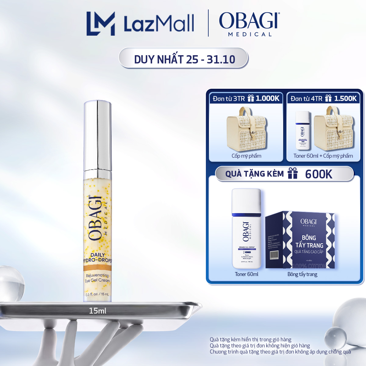 Kem dưỡng mờ nếp nhăn vùng mắt Obagi Medical Daily Hydro-Drops Rejuvenating Eye Gel Cream 15ml