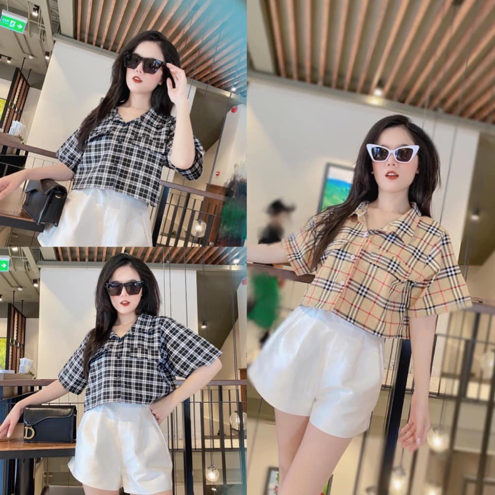[ẢNH THẬT] áo sơ mi kẻ croptop cổ vest, sơ mi kẻ bbr ngắn tay, áo sơ mi croptop kẻ SM19 chât thô mềm thời trang hàn quốc, TUỆ LÂM, áo sơ mi nữ, áo nữ, áo sơ mi unisex, áo sơ mi ulzzang, áo sơ mi kẻ caro, áo croptop kẻ caro