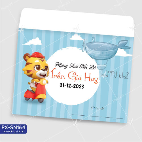 Thiệp thôi nôi - Sinh Nhật bé trai tuổi Dần - In tên theo yêu cầu
