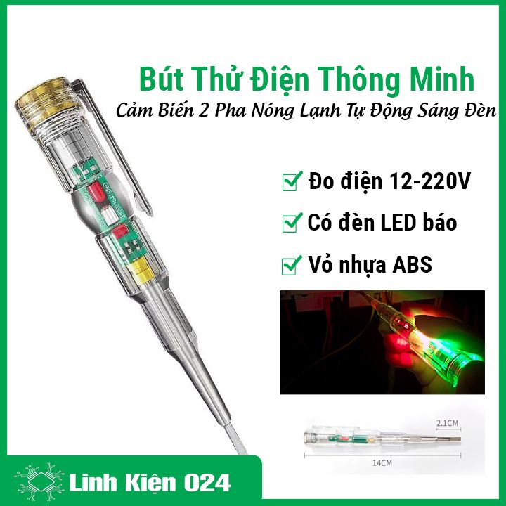 Bút thử điện cảm biến thông minh 2 pha nóng lạnh tự động sáng đèn xanh đỏ đa năng