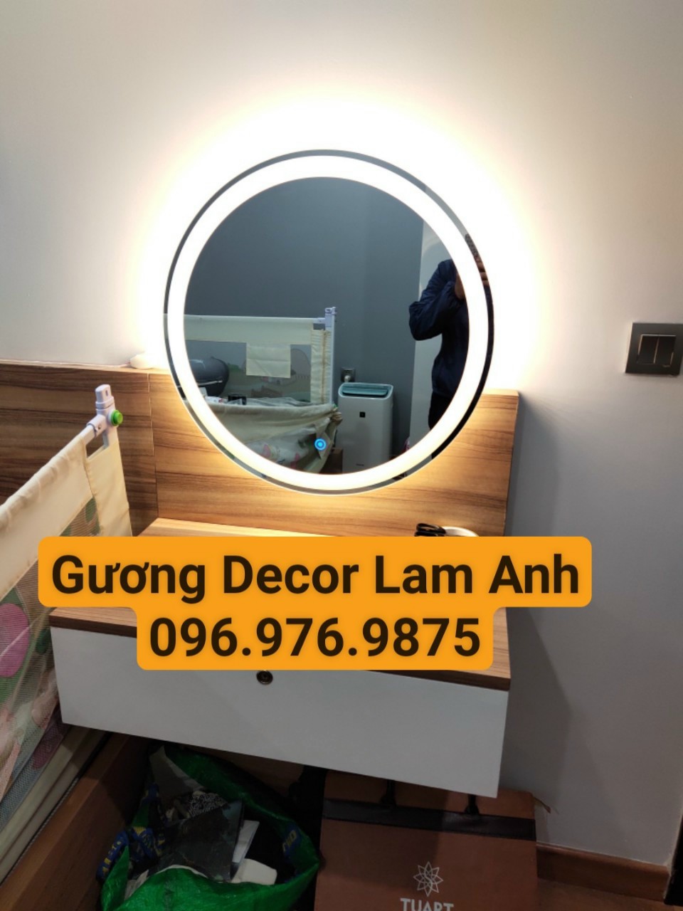Gương Bàn Trang Điểm - Gương Tròn Viền Đèn Led - Đường Kính 40cm - 50cm - 60 cm Full Phụ Kiện