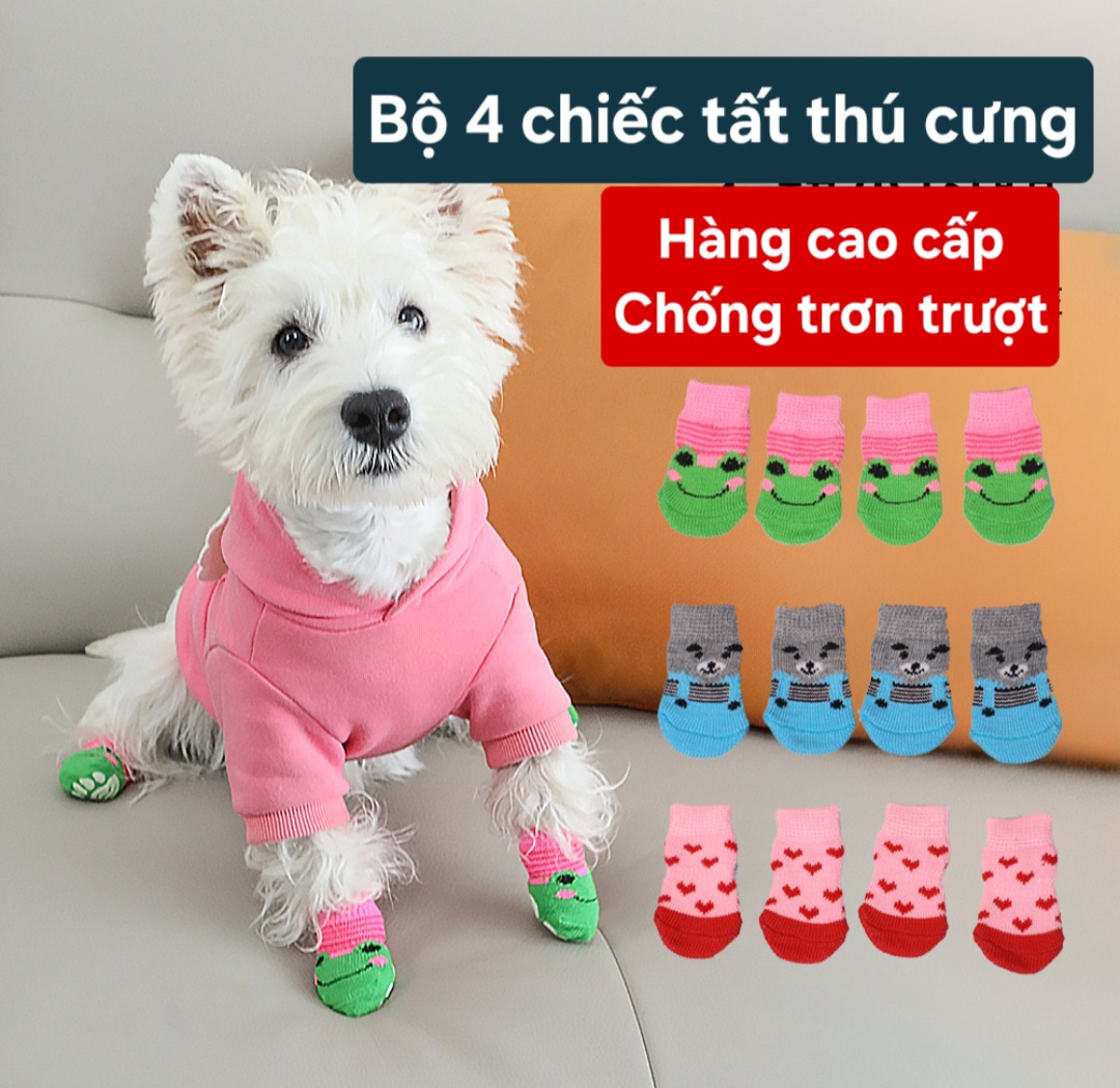 Set 4 chiếc vớ cotton chống trượt cho thú cưng - Tất cho chó mèo