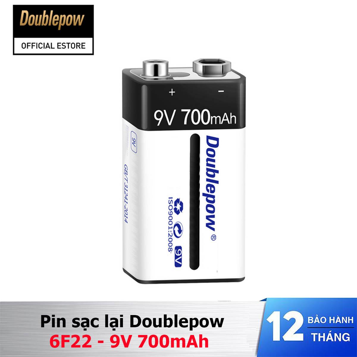 Pin vuông sạc lại 6F22 - 9V 700mAh Doublepow (màu đen) - Tặng kèm vỏ hộp đựng pin