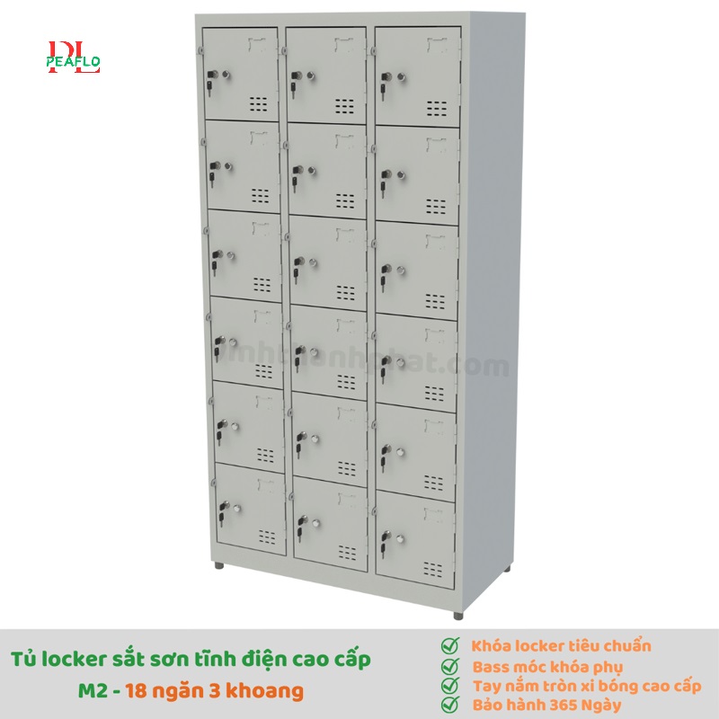 Tủ sắt đựng đồ cá nhân locker 18 ngăn cánh kiểu TS986-3K PEAFLO cao cấp