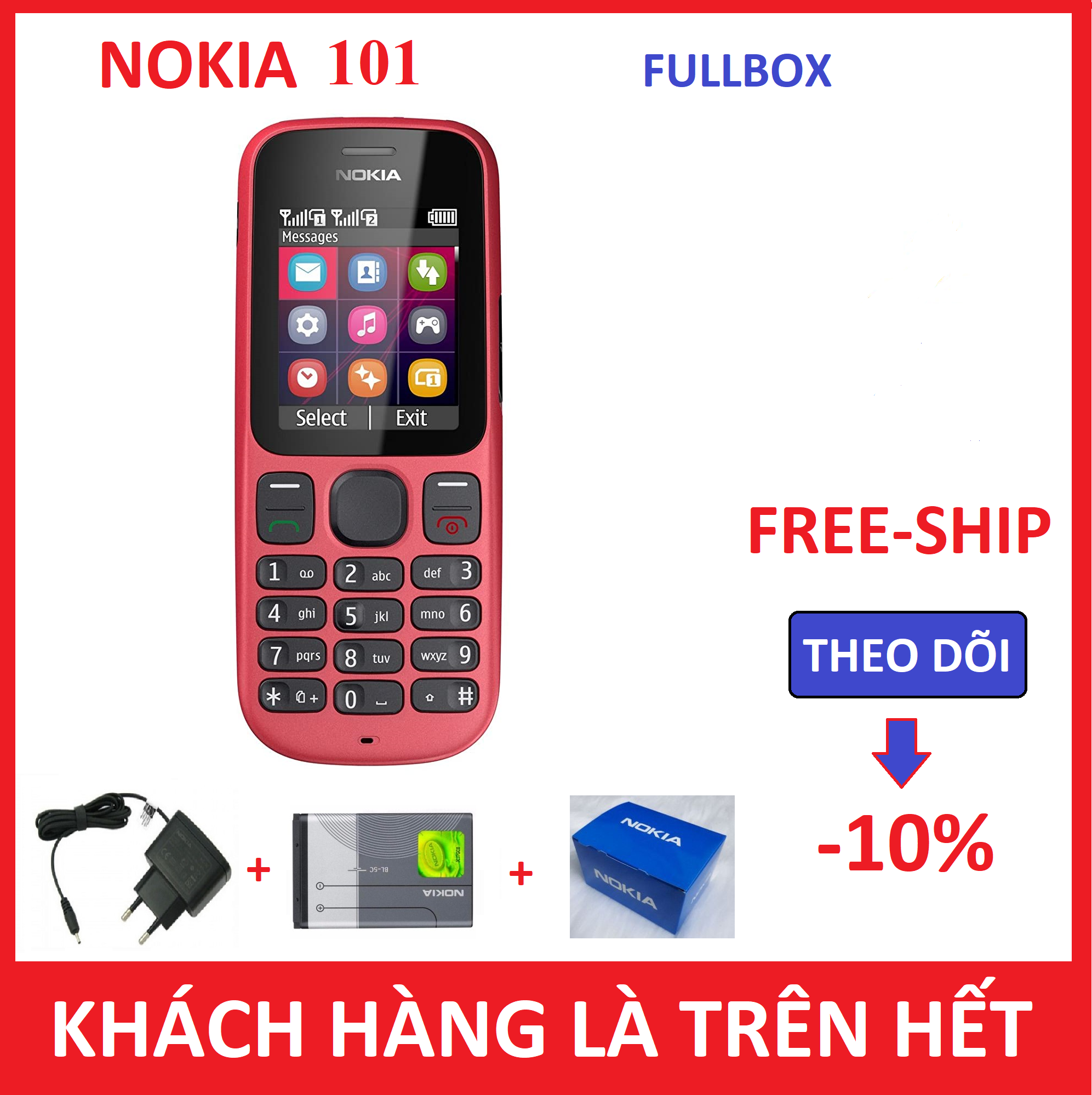 Điện thoại Nokia 101 - Đẹp rẻ - có bảo hành ( TẶNG kèm Pin và Sạc )