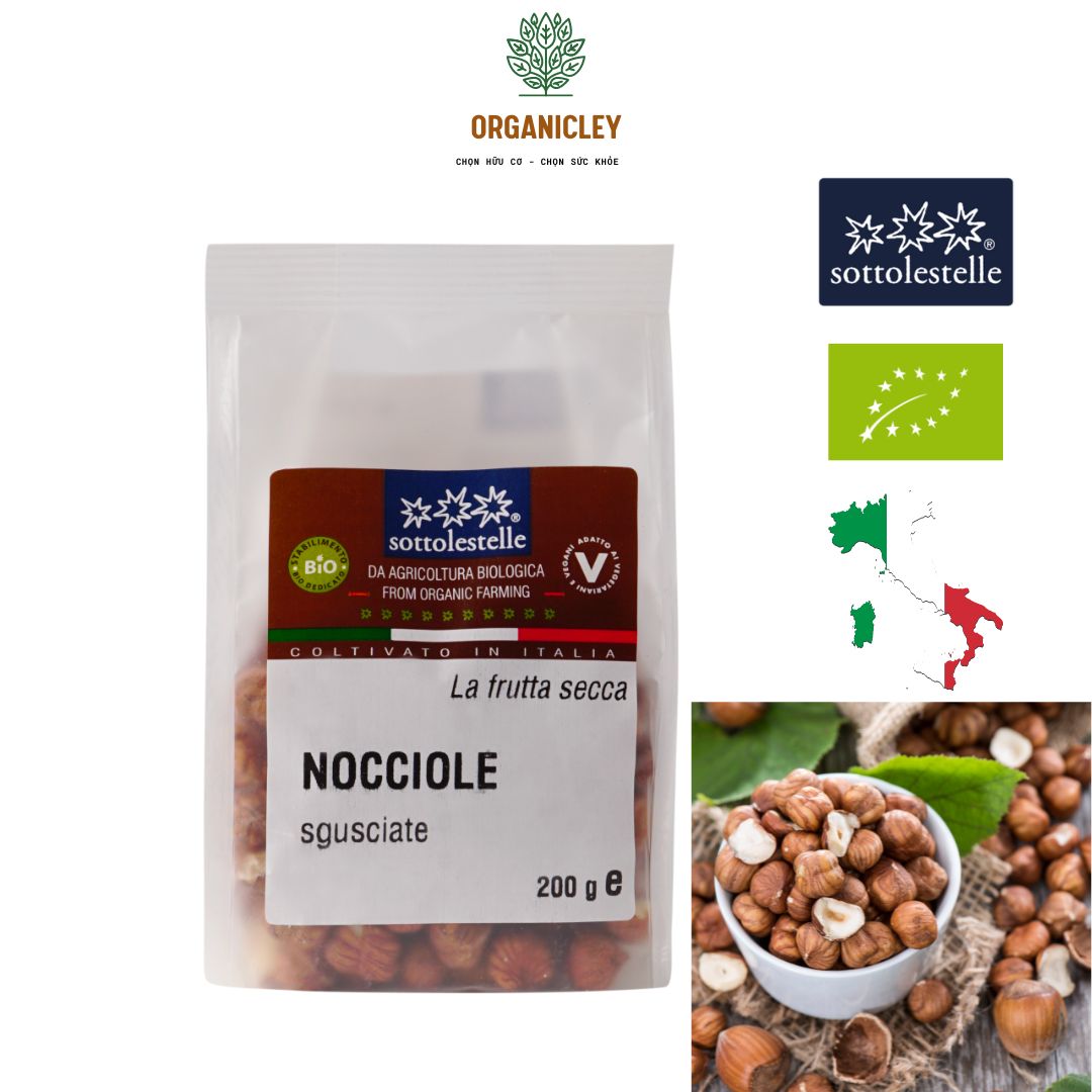 Hạt phỉ hữu cơ 200g sottolestelle organic peeled hazelnuts - nhân hạt phỉ - quả phỉ - cobnut - filbert nut - hat phi