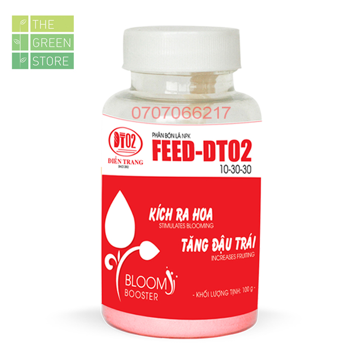 Phân bón NPK vi lượng FEED-DT02 10-30-30 (100g) kích ra hoa, dưỡng hoa, đậu trái cho hoa lan, hoa hồng, mai vàng, hoa cây cảnh, rau màu, cây ăn trái