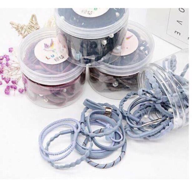 Hộp chun buộc tóc 12 chiếc siêu đẹp xinh xắn