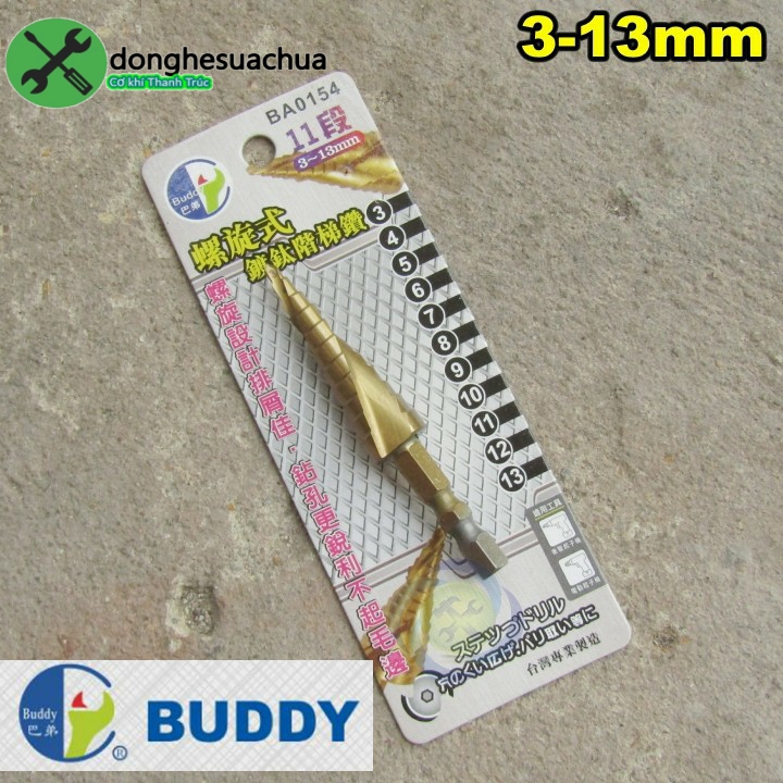 Mũi khoan tháp xoắn đuôi lục giác đài loan buddy ba0154 3-13mm