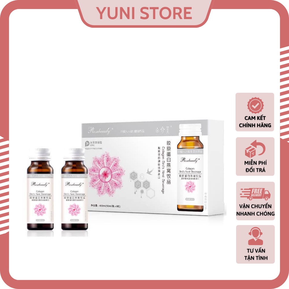 Collagen Yến Rose Beauty Trắng Da Hộp 8 lọ x 50ml