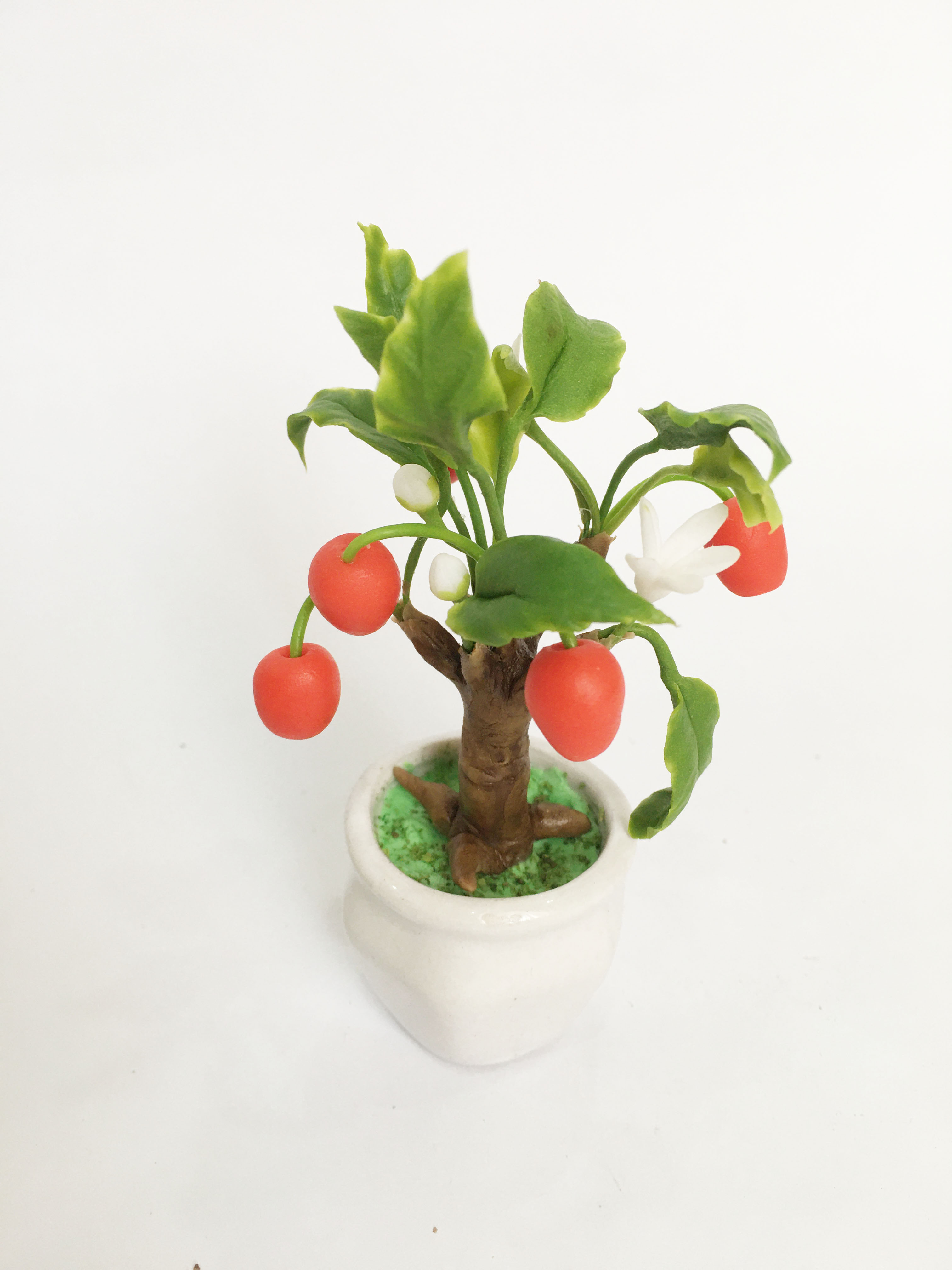Chậu hoa đất sét mini - Cây táo nở hoa bằng đất sét - Quà tặng trang trí handmade