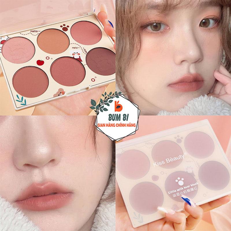 Phấn Hồng Má Kiss Beauty 6 Ô Gam Màu Kẹo Ngọt Nữ Tính, Bảng Phấn Mắt Má Hồng Chất Bột Mịn Lì Làm Sáng Da Chống Thấm Nước - BUMSTORE