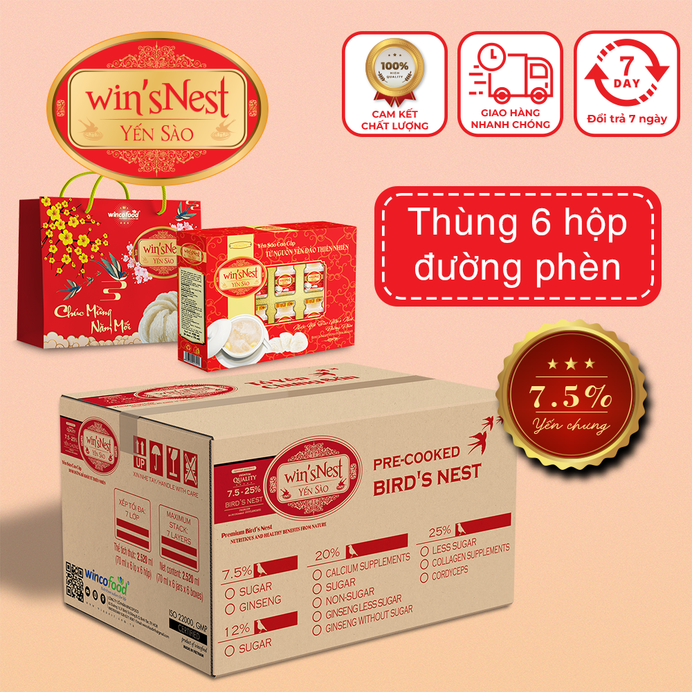 (Hộp quà) Combo 6 hộp nước yến sào win'sNest chưng sẵn đường phèn ( 6 Lọ * 70 ml / Hộp)