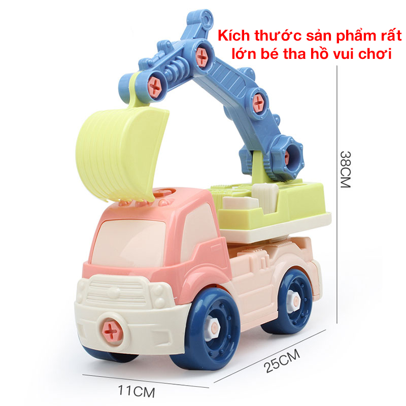 Đồ chơi lắp ráp mô hình xe xúc nhiều màu sắc kích thích giác quan của bé, kích thước rất lớn, nhựa an toàn (kèm vít), giúp bé phát triển trí não, cách tư duy về đồ vật và phát triển trí tưởng tượng