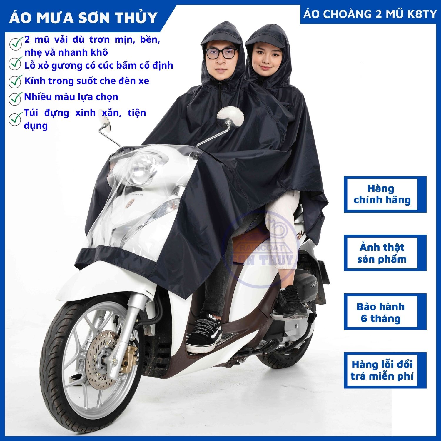 Áo mưa 2 đầu vải dù trơn Sơn Thủy- áo mưa đôi mặc siêu nhẹ K8/2M