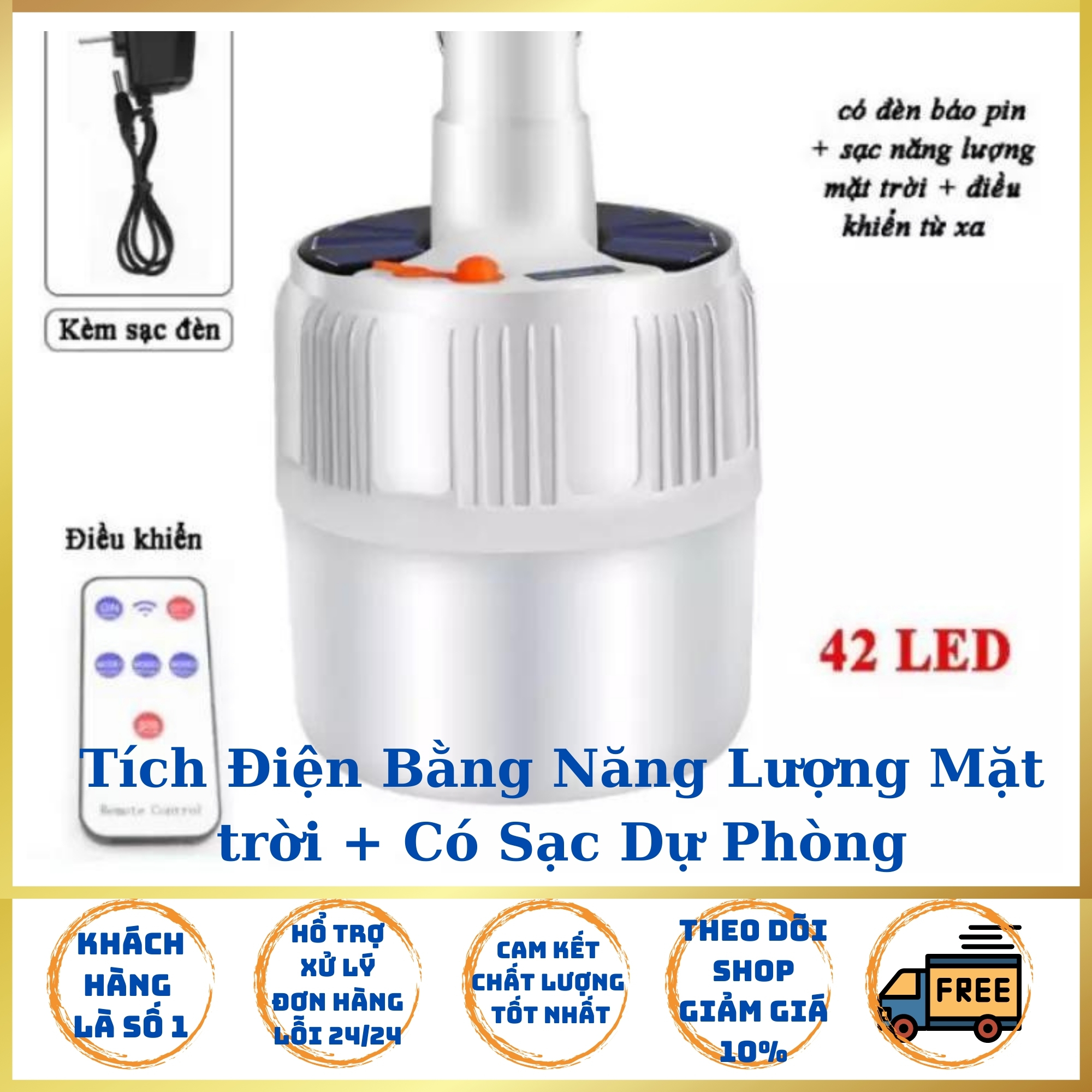 Bóng Đèn led 80W Kết Nối không Dây - Tích Điện Năng Lượng Mặt Trời + Có Sạc  Loại  Tốt [ Hàng Loại Tốt BH 12 Tháng Lỗi 1 Đổi 1 ].
